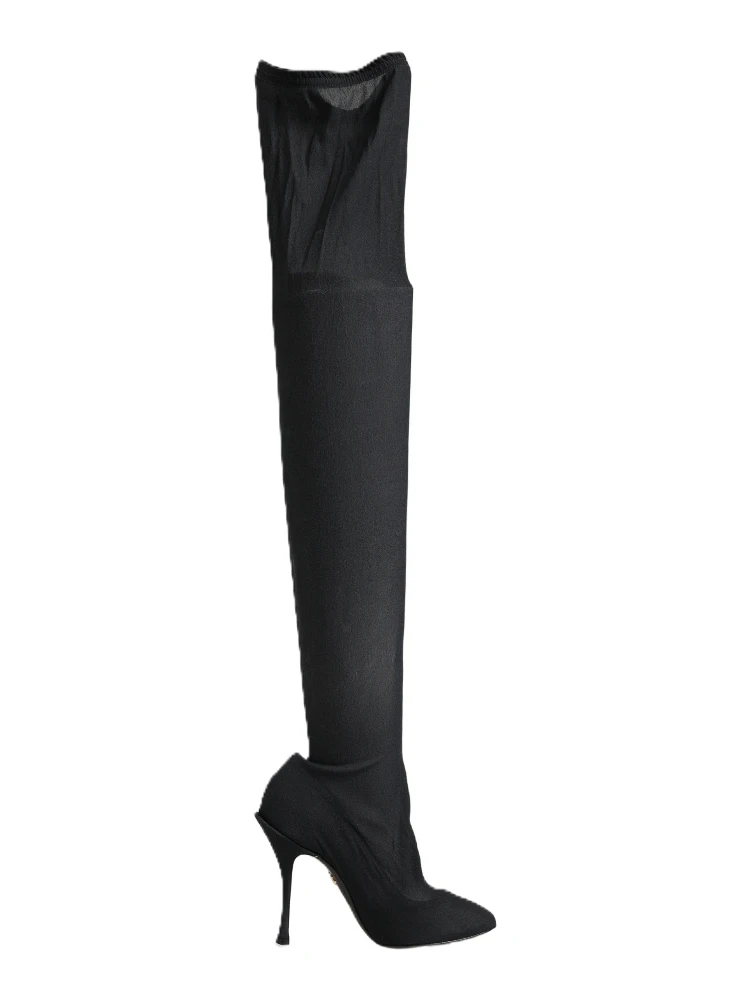 Black Stretch Socks Knee High Boots Shoes