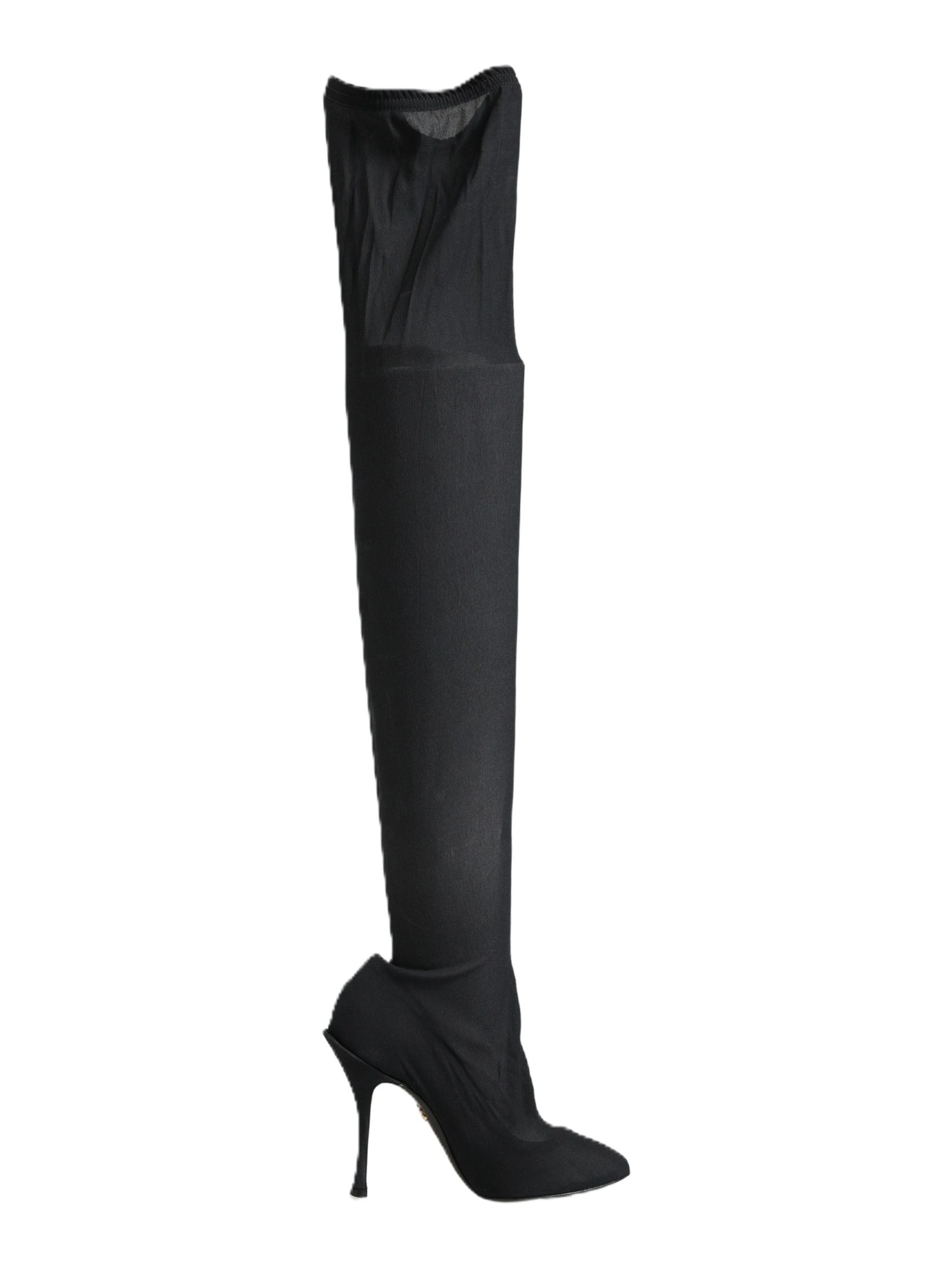 Black Stretch Socks Knee High Boots Shoes