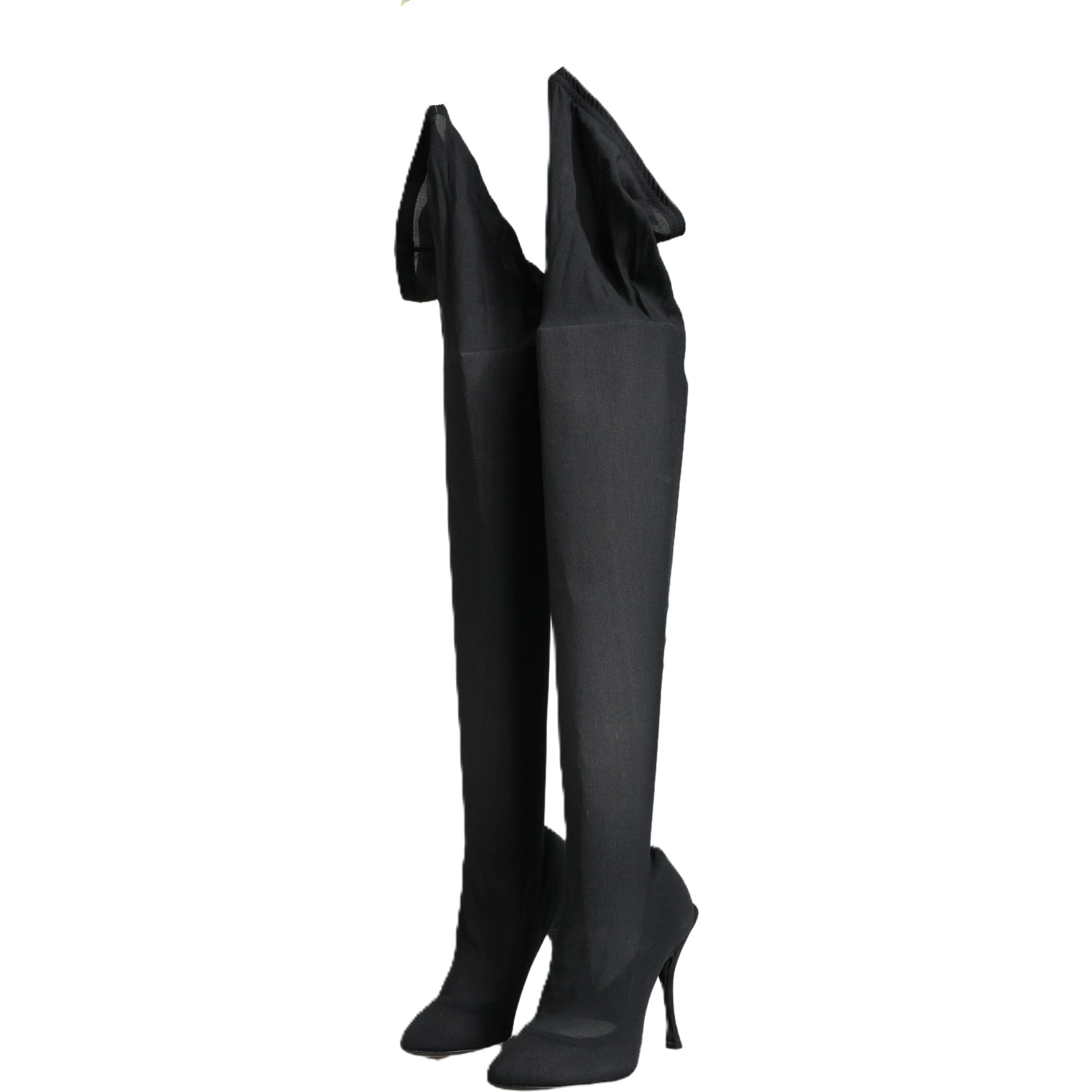 Black Stretch Socks Knee High Boots Shoes