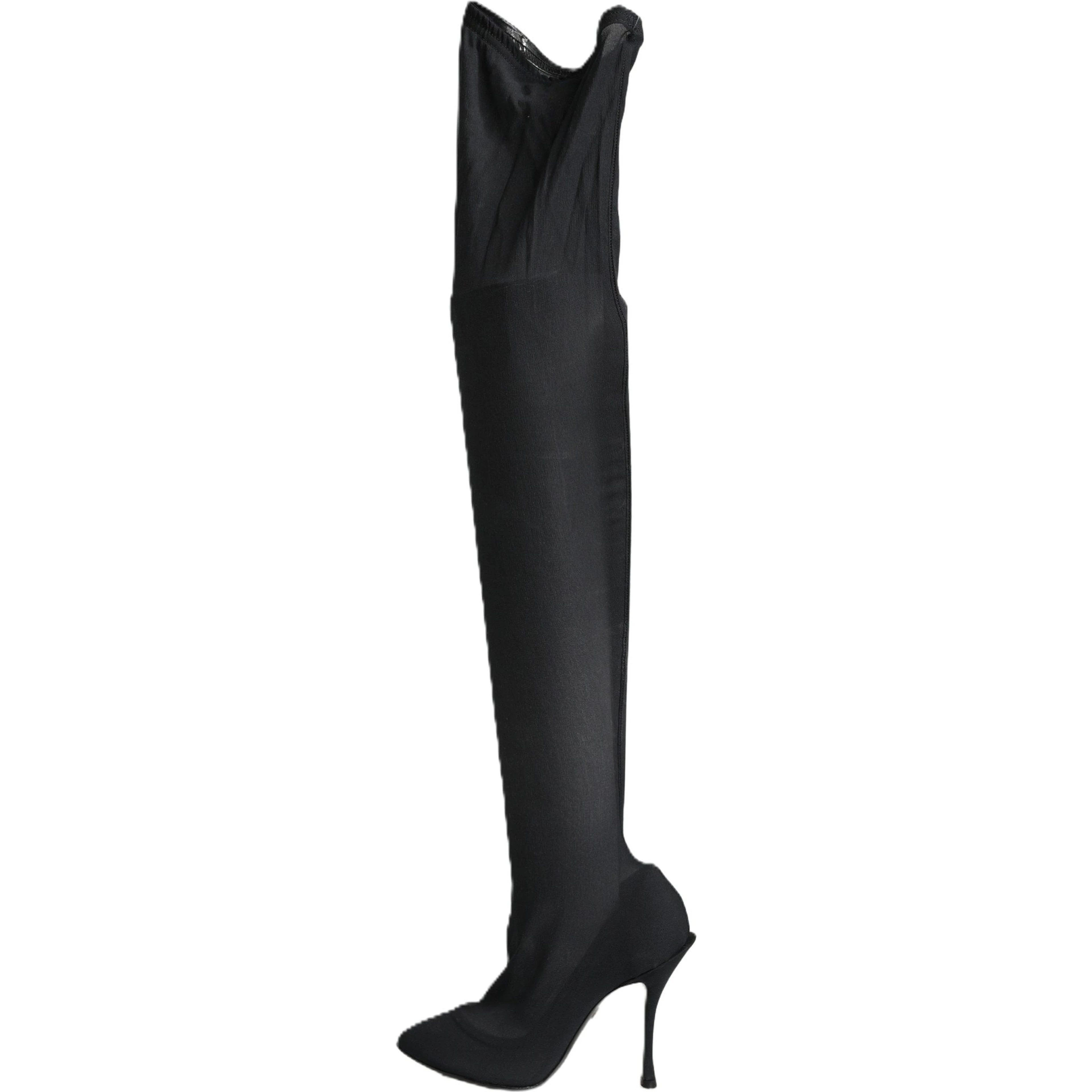 Black Stretch Socks Knee High Boots Shoes