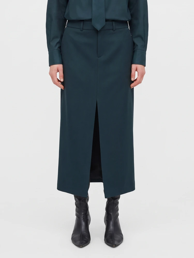 Maybelle bottle green pencil skirt with front slit