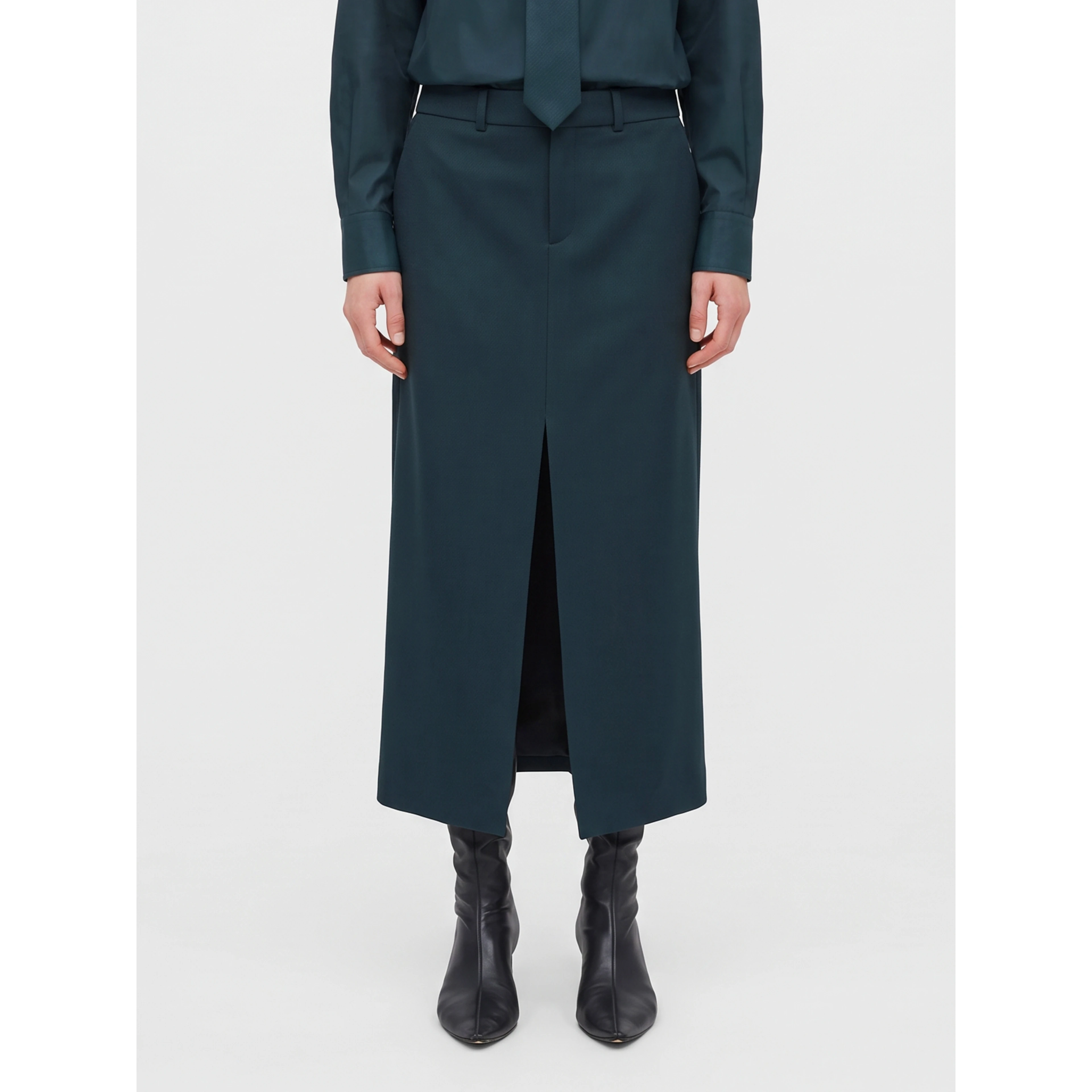 Maybelle bottle green pencil skirt with front slit