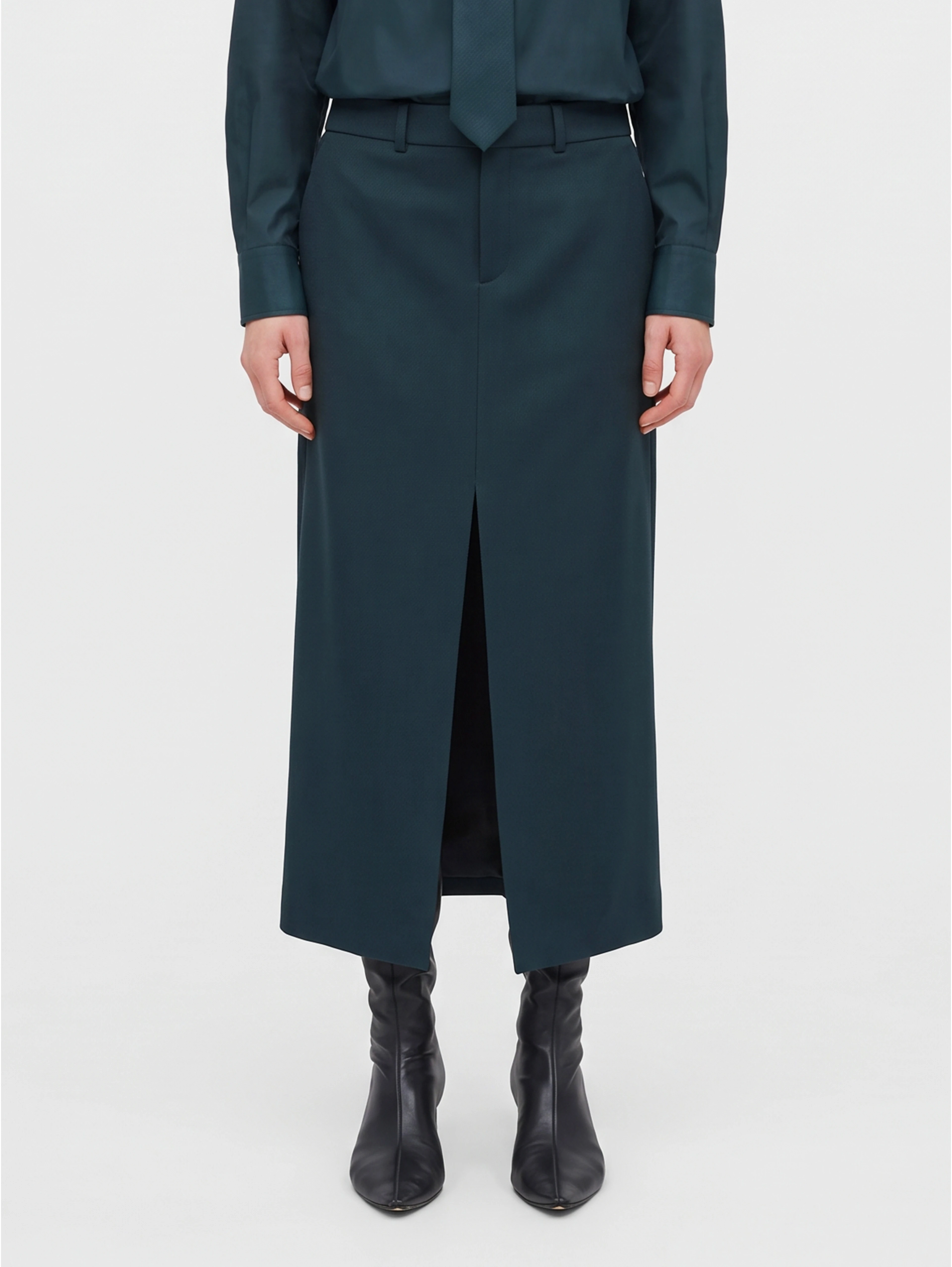 Maybelle bottle green pencil skirt with front slit