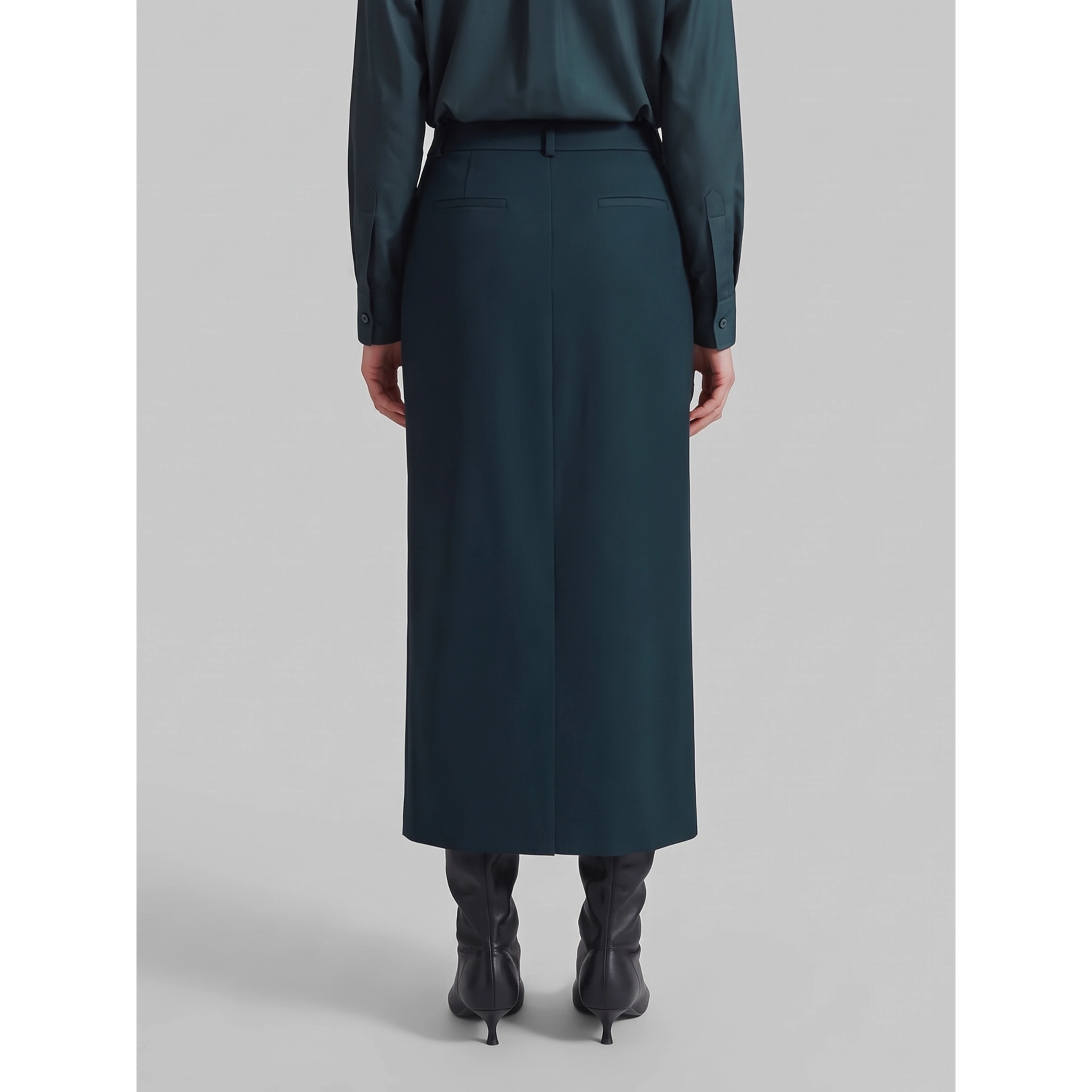 Maybelle bottle green pencil skirt with front slit
