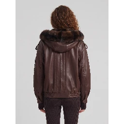 Napa bomber with hood in brown leather