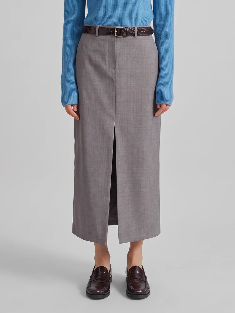 Maybelle pencil skirt with front slit in taupe