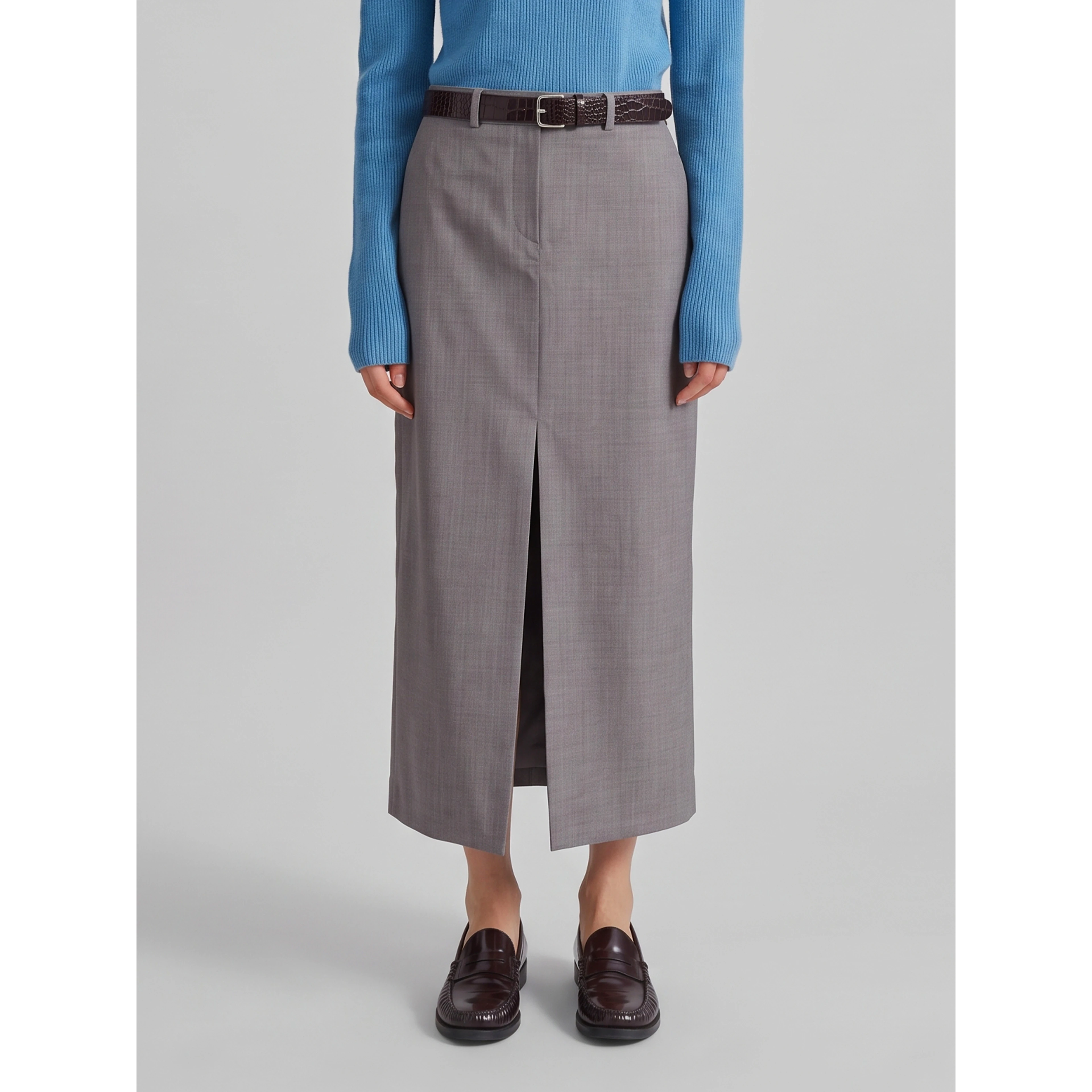 Maybelle pencil skirt with front slit in taupe