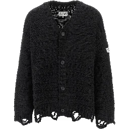 Distressed wool blend cardigan