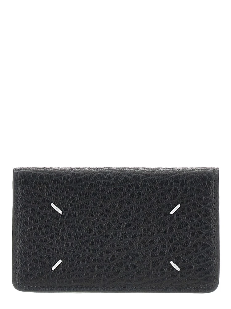 Grained leather cardholder with flap