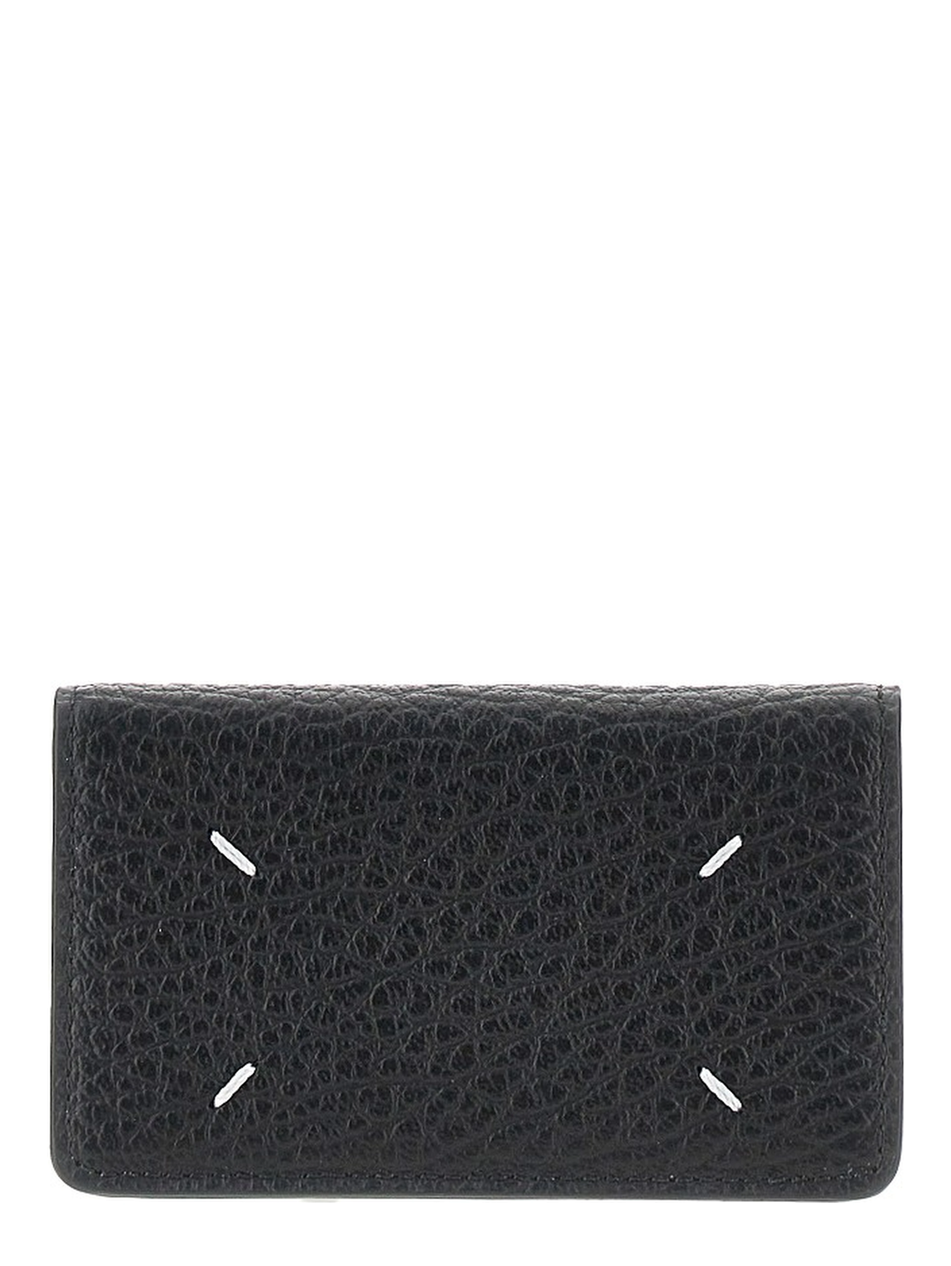 Grained leather cardholder with flap