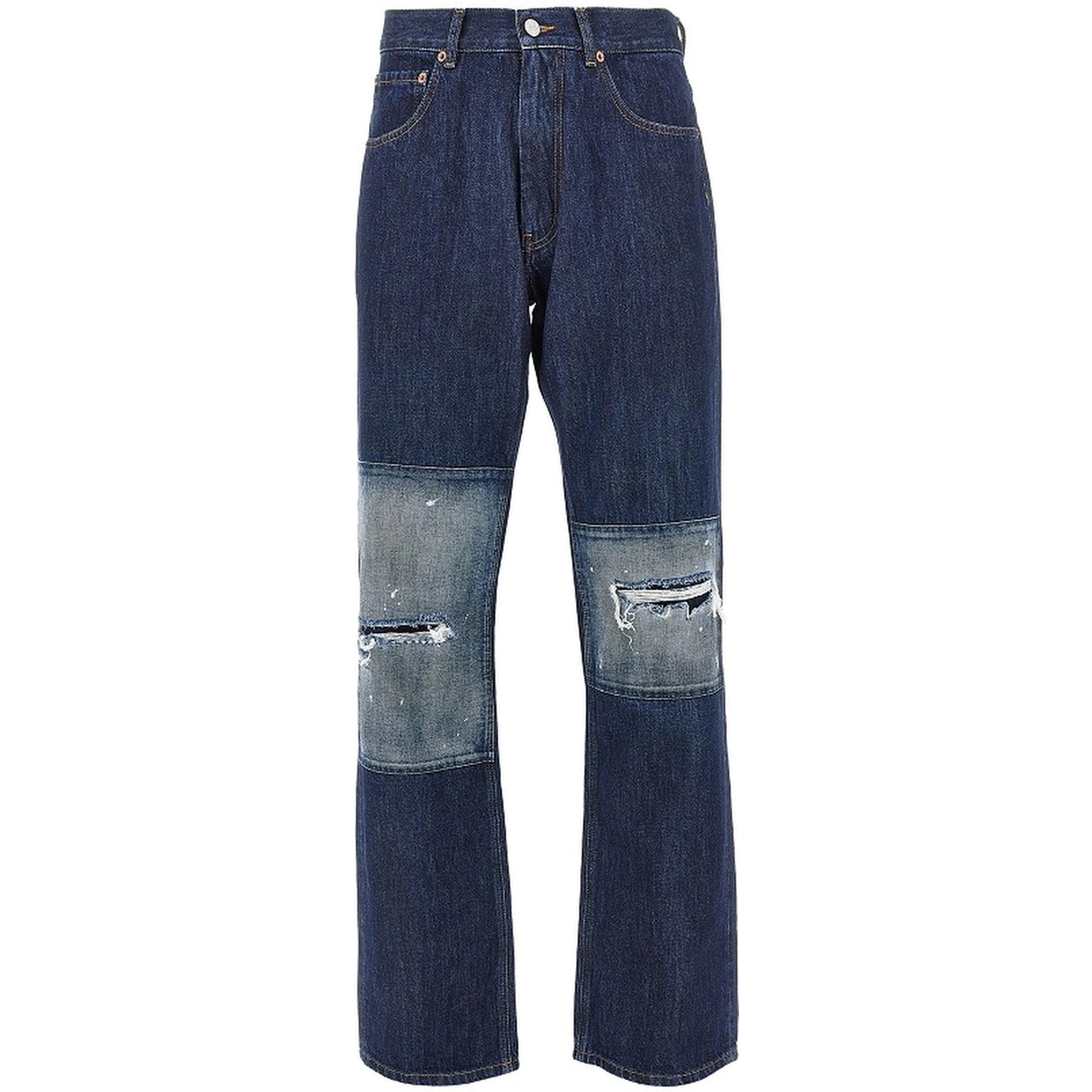 Distressed effect straight leg jeans