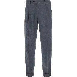 Gray Pants with Welt Pockets and Zip Closure in Cotton Blend and Tech Fabric for Men