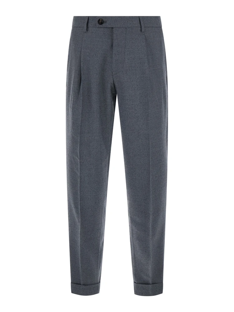 Gray Pants with Welt Pockets and Zip Closure in Cotton Blend and Tech Fabric for Men