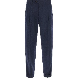 Blue Pants with Welt Pockets and Front Closure in Cotton for Men