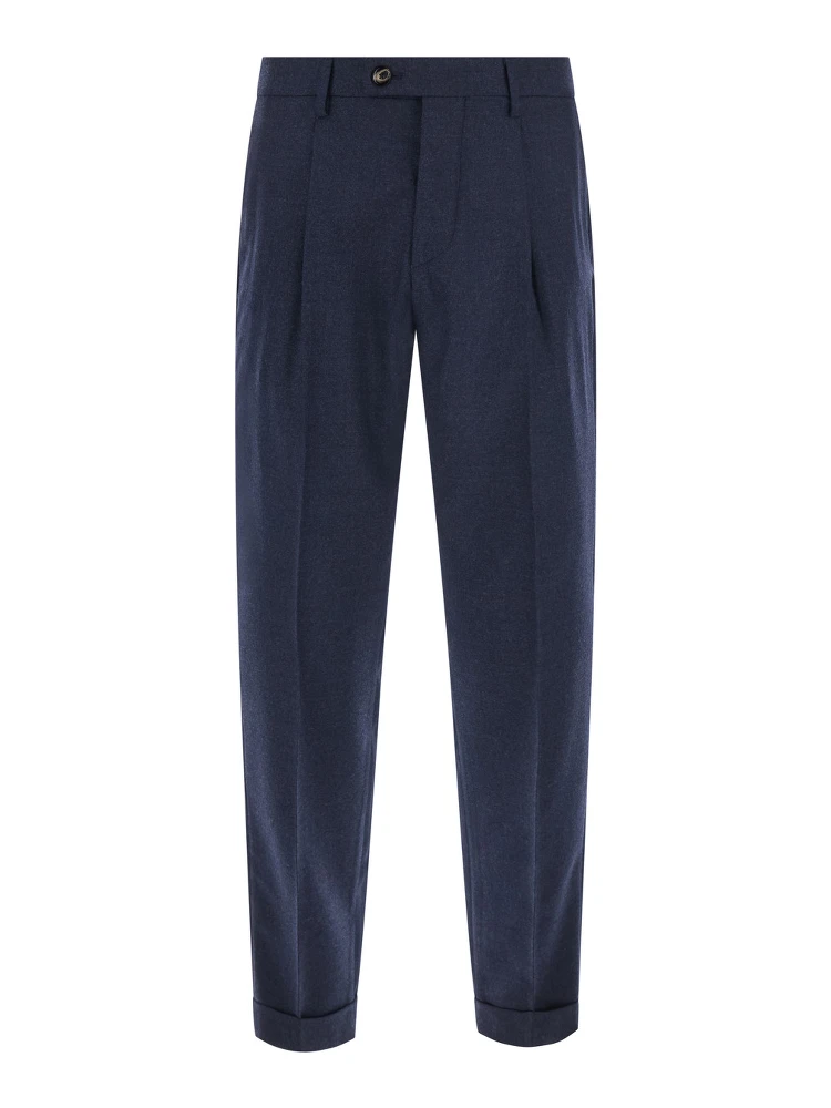 Blue Pants with Welt Pockets and Front Closure in Cotton for Men