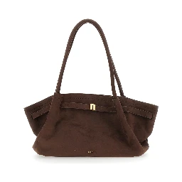 Hana Brown Shoulder bag with Logo Plate on the Front in Ecoleather for Women