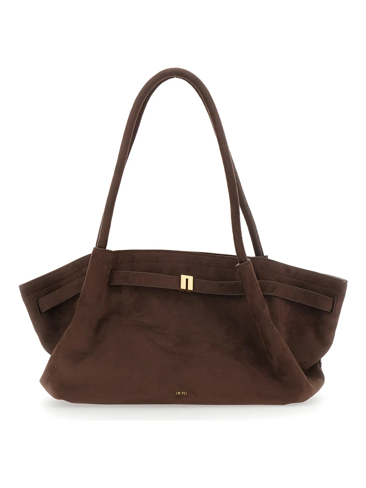 Hana Brown Shoulder bag with Logo Plate on the Front in Ecoleather for Women
