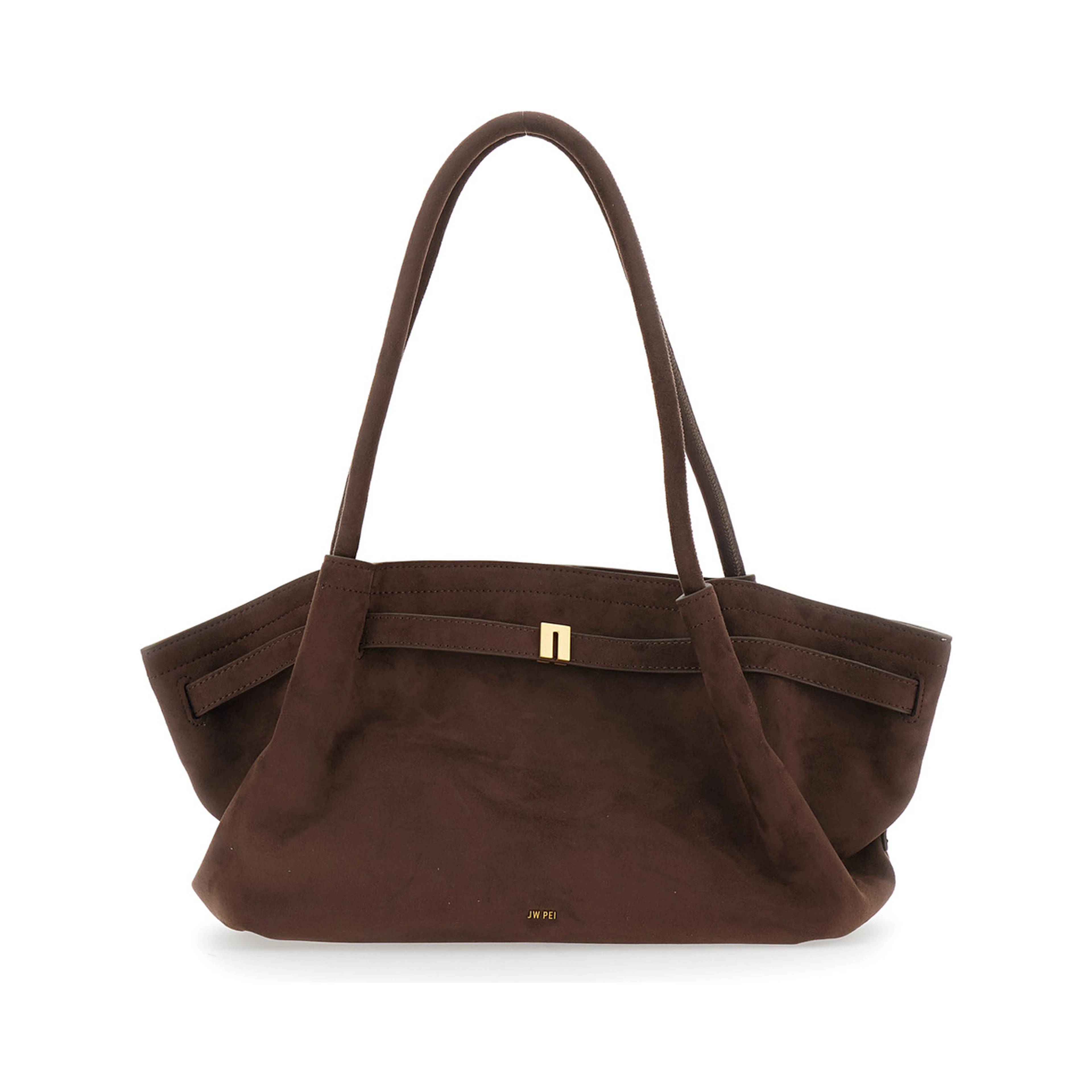 Hana Brown Shoulder bag with Logo Plate on the Front in Ecoleather for Women