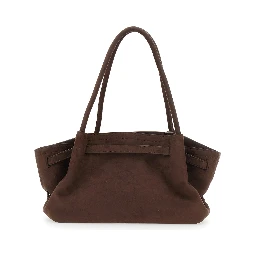Hana Brown Shoulder bag with Logo Plate on the Front in Ecoleather for Women