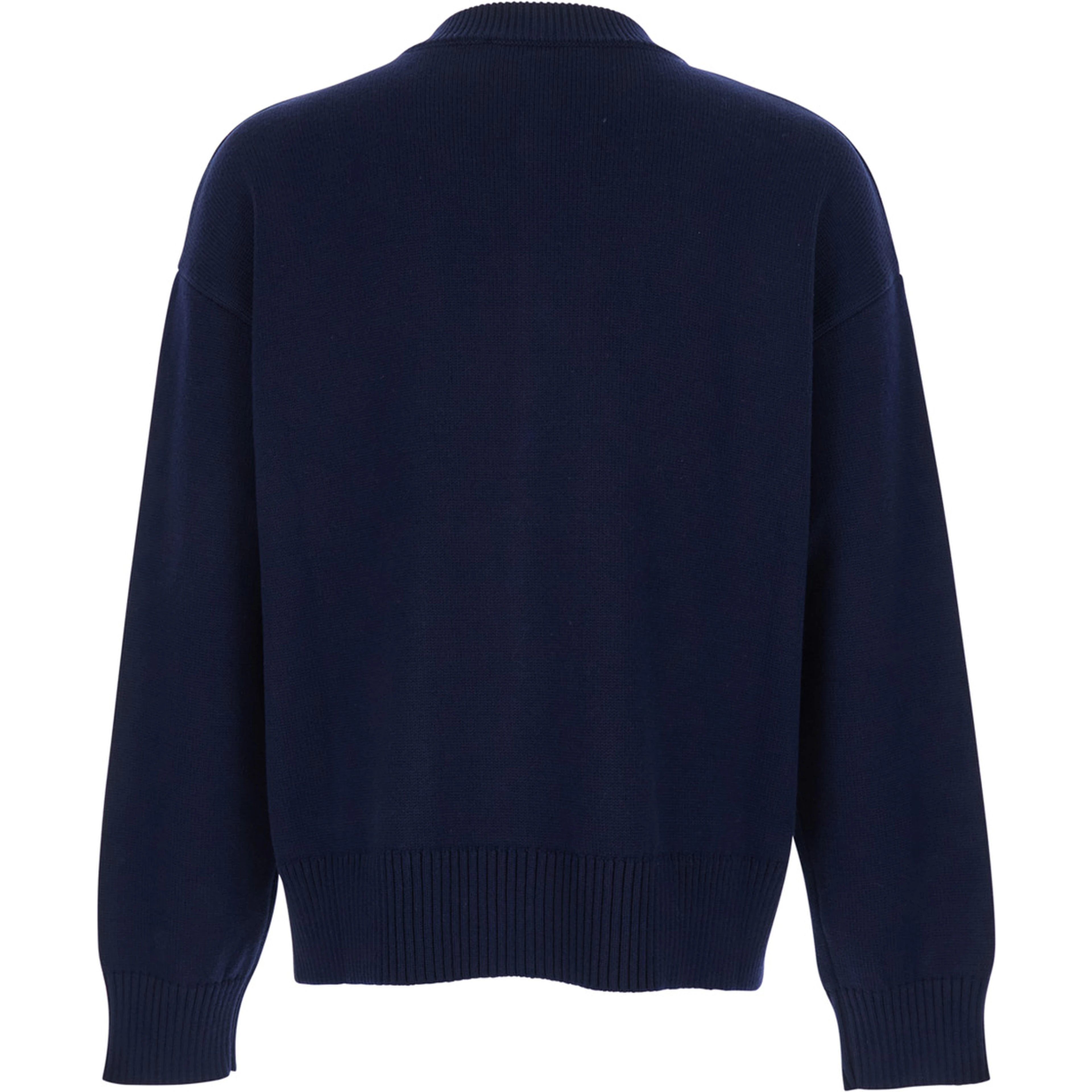 Blue crew neck cardigan with contrasting ADC logo on the front in cotton and wool blend man