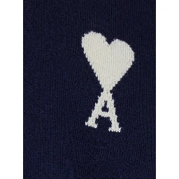 Blue crew neck cardigan with contrasting ADC logo on the front in cotton and wool blend man