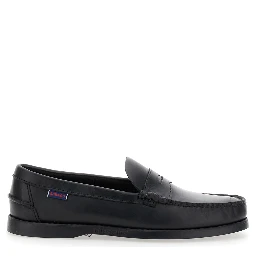 Dolphin Black Loafers with Side Logo Label and Slip On Design in Leather Man