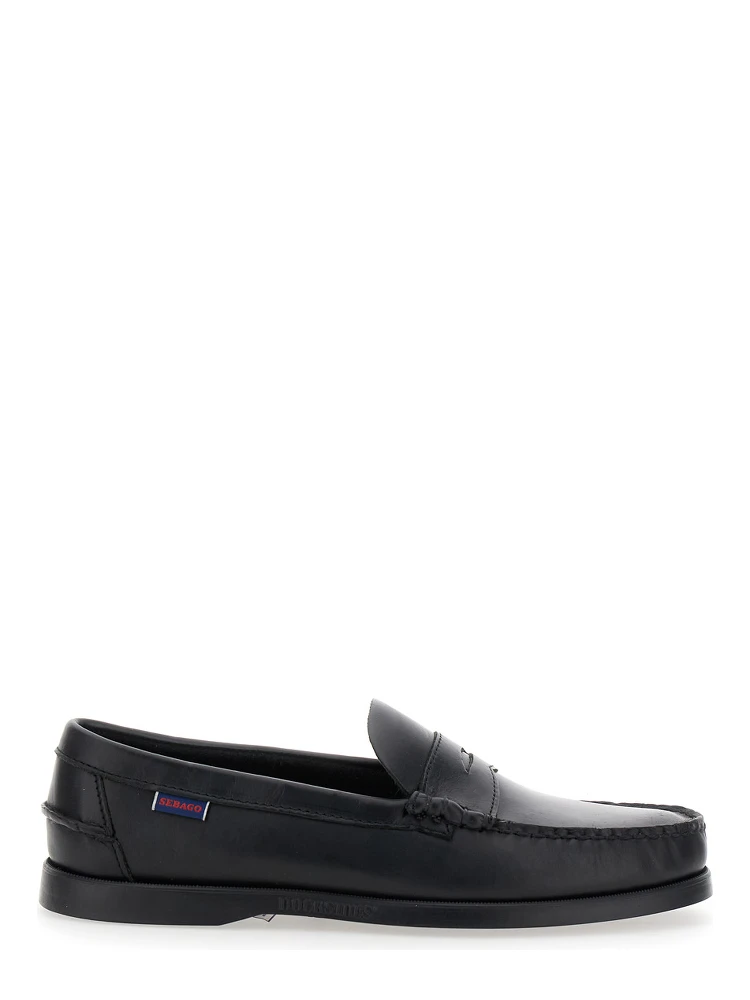 Dolphin Black Loafers with Side Logo Label and Slip On Design in Leather Man