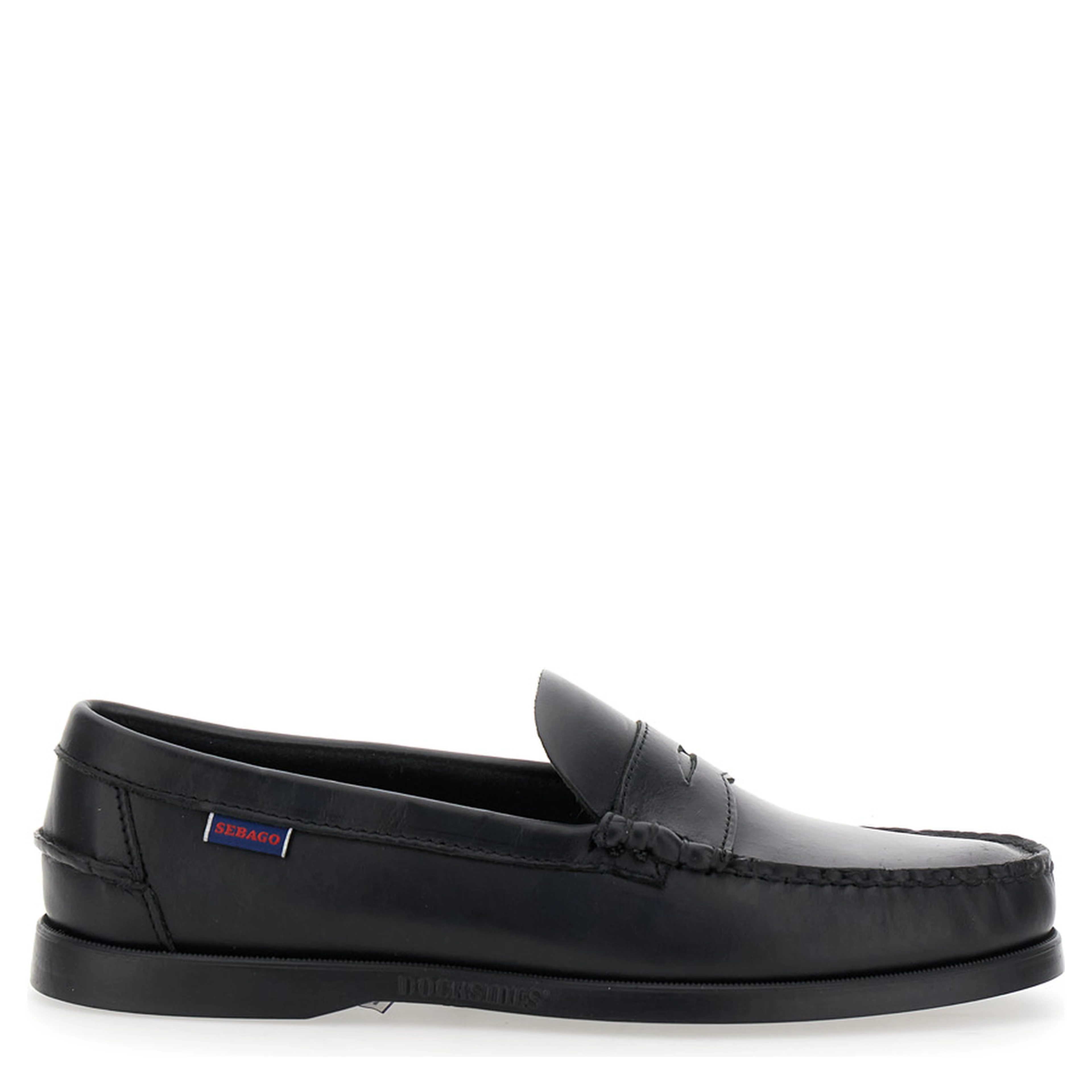 Dolphin Black Loafers with Side Logo Label and Slip On Design in Leather Man
