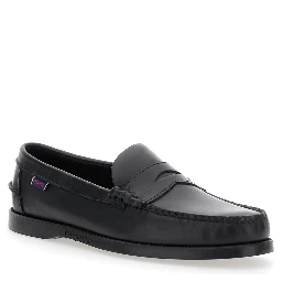 Dolphin Black Loafers with Side Logo Label and Slip On Design in Leather Man