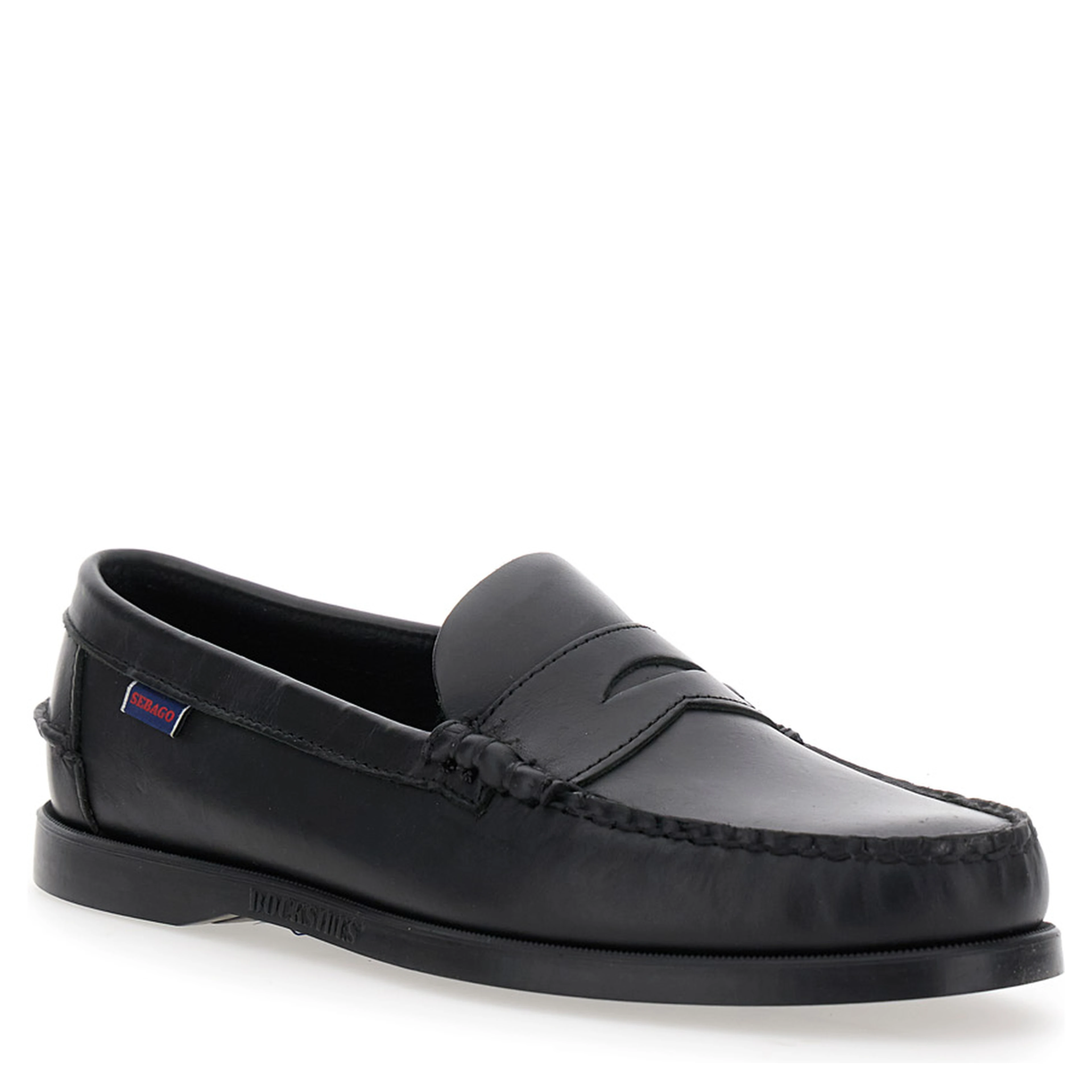 Dolphin Black Loafers with Side Logo Label and Slip On Design in Leather Man