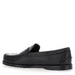 Dolphin Black Loafers with Side Logo Label and Slip On Design in Leather Man
