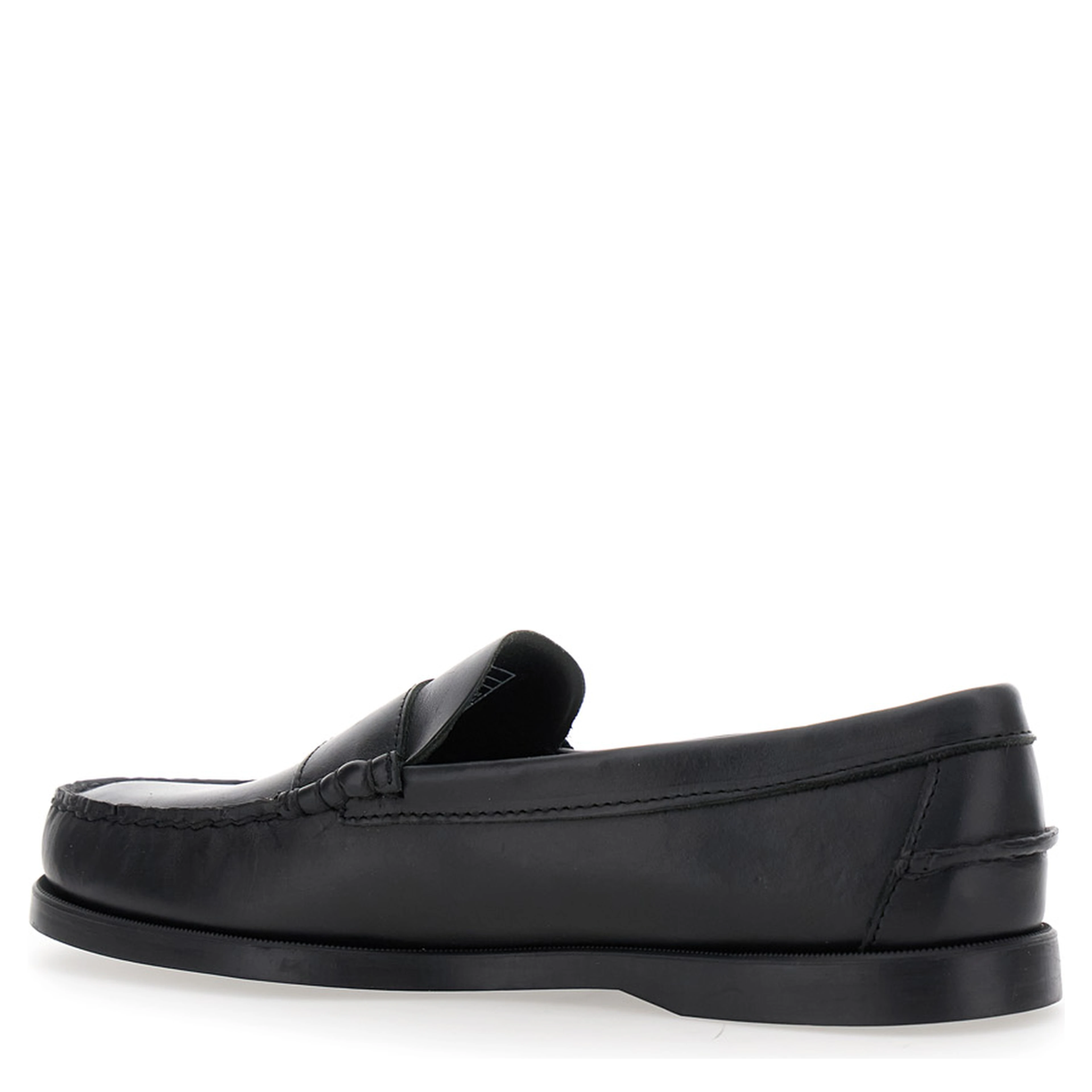 Dolphin Black Loafers with Side Logo Label and Slip On Design in Leather Man