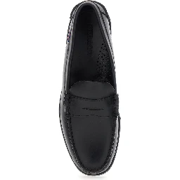 Dolphin Black Loafers with Side Logo Label and Slip On Design in Leather Man