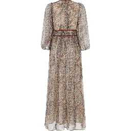Long Dress Chana with Long Sleeves and V-Neck in Blue Viscose for Women