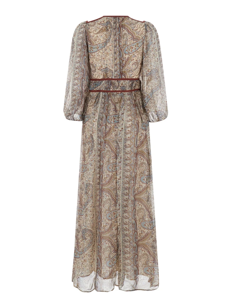 Long Dress Chana with Long Sleeves and V-Neck in Blue Viscose for Women
