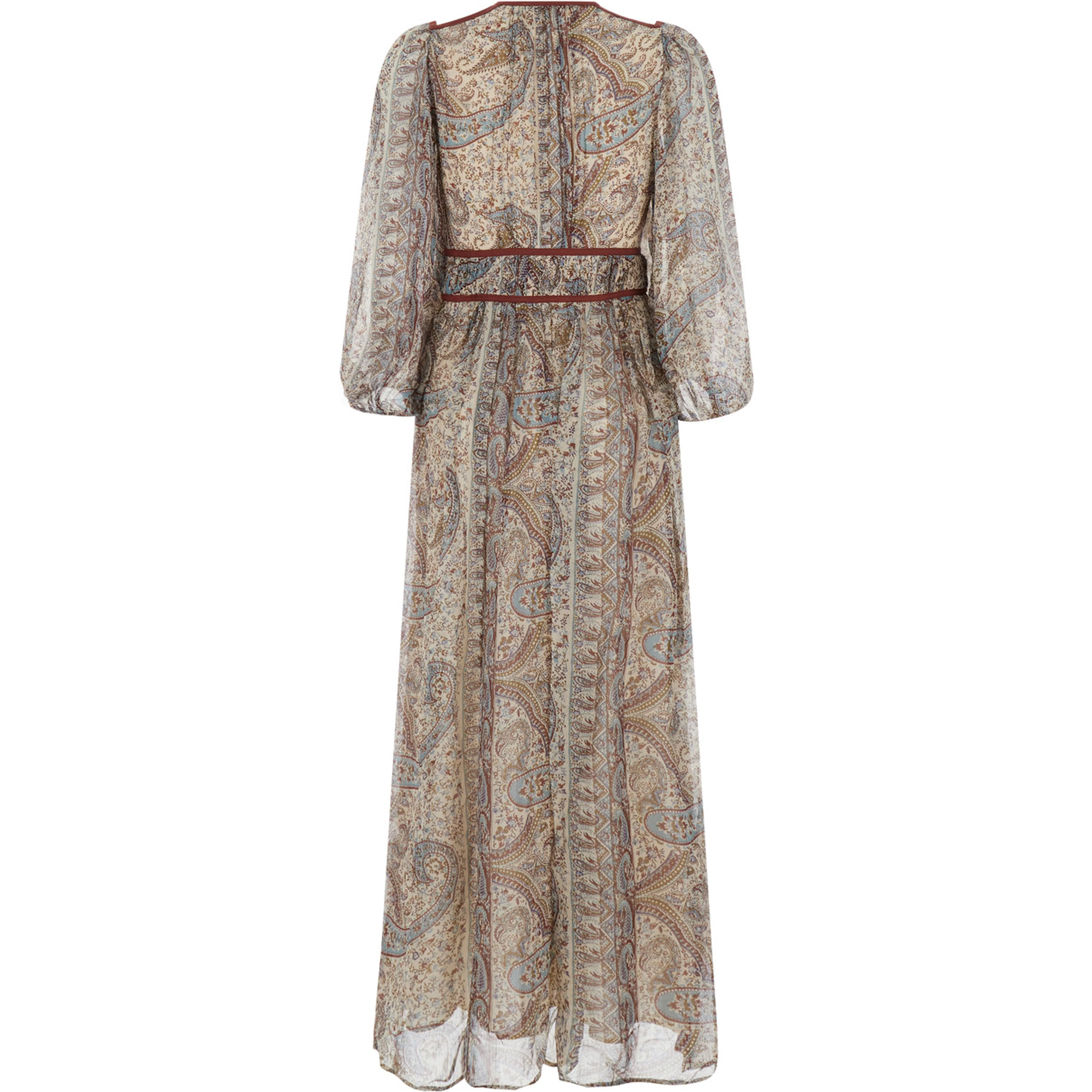 Long Dress Chana with Long Sleeves and V-Neck in Blue Viscose for Women