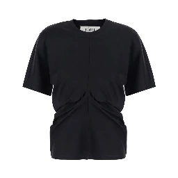 Black Draped Design T-shirt in Cotton Blend for Women