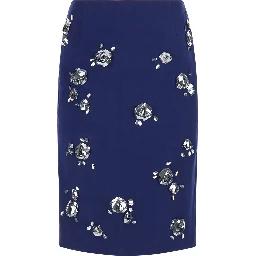 Pencil Skirt with Pink Details and Blue Cotton for Women