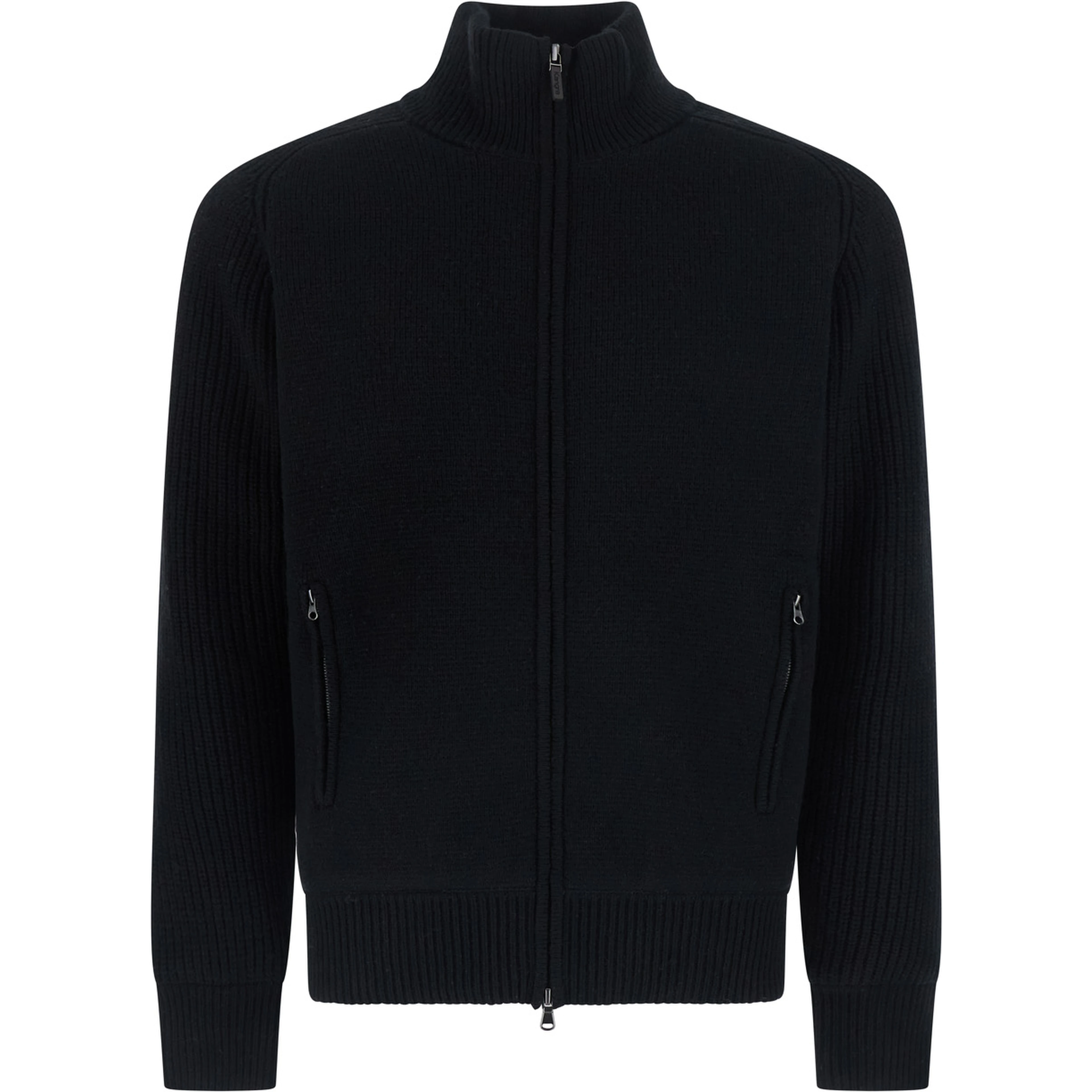Padded ZIP CARDIGAN with high collar and long sleeves in Tech Fabric Black Men