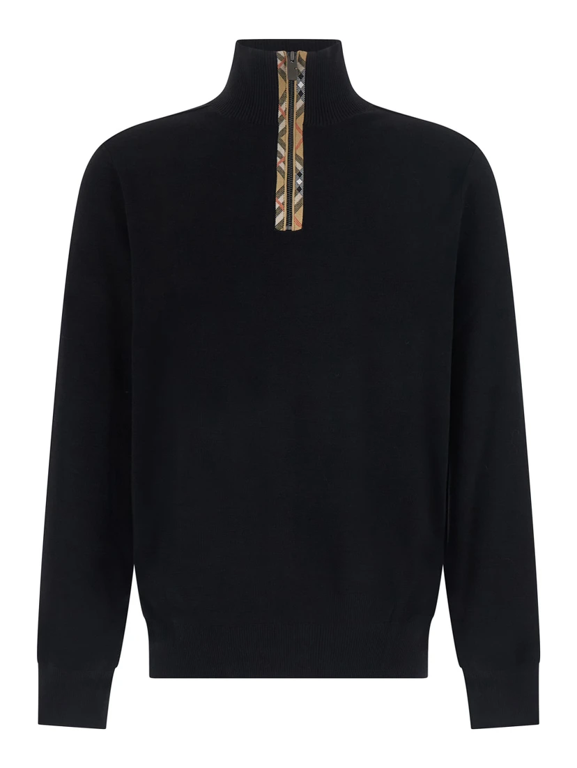 Half-Zip Black Merino Sweater for Women