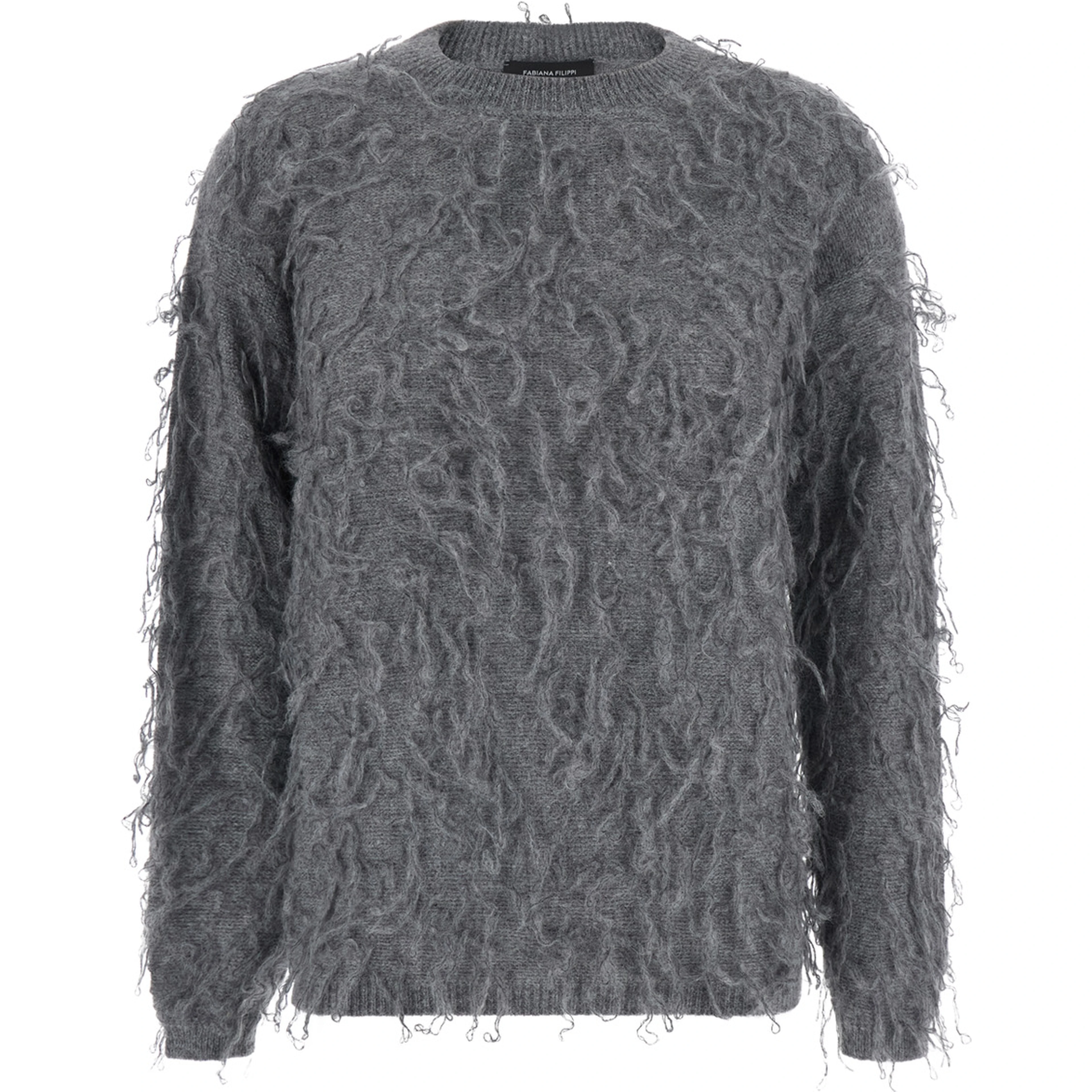 Knitwear with V-neck and long sleeves in gray fabric for women