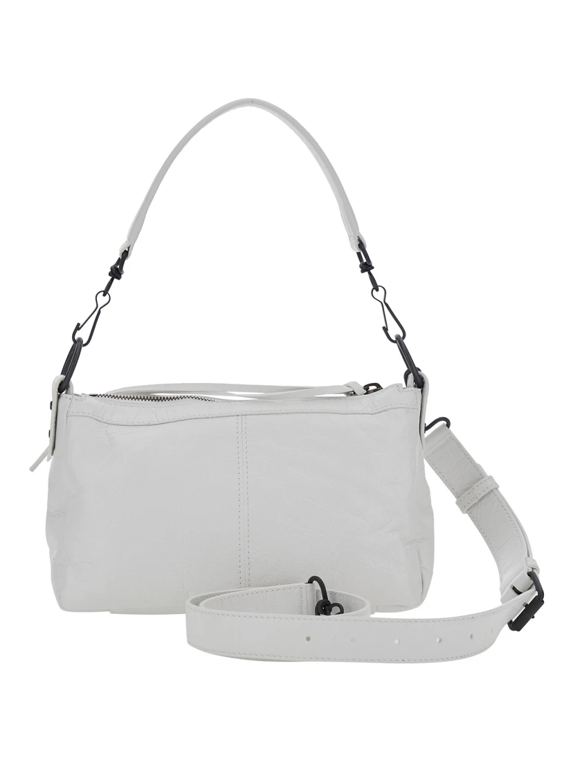 Le City Moto White Mini Shoulder Bag with Adjustable and Removable Strap in Leather for Women