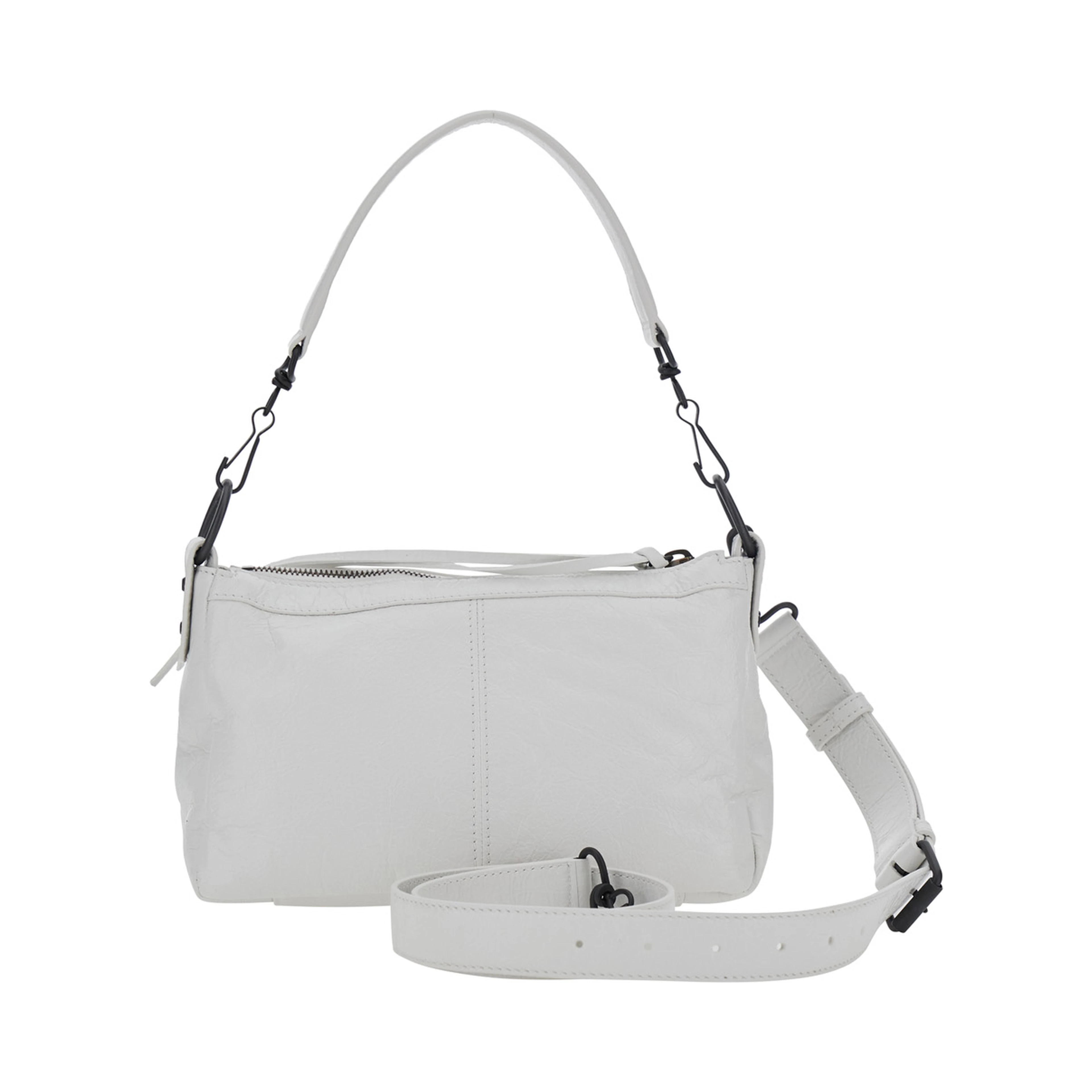 Le City Moto White Mini Shoulder Bag with Adjustable and Removable Strap in Leather for Women