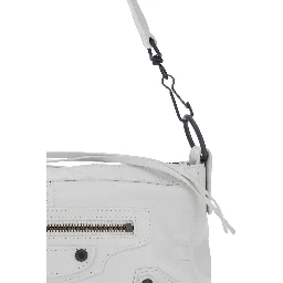Le City Moto White Mini Shoulder Bag with Adjustable and Removable Strap in Leather for Women