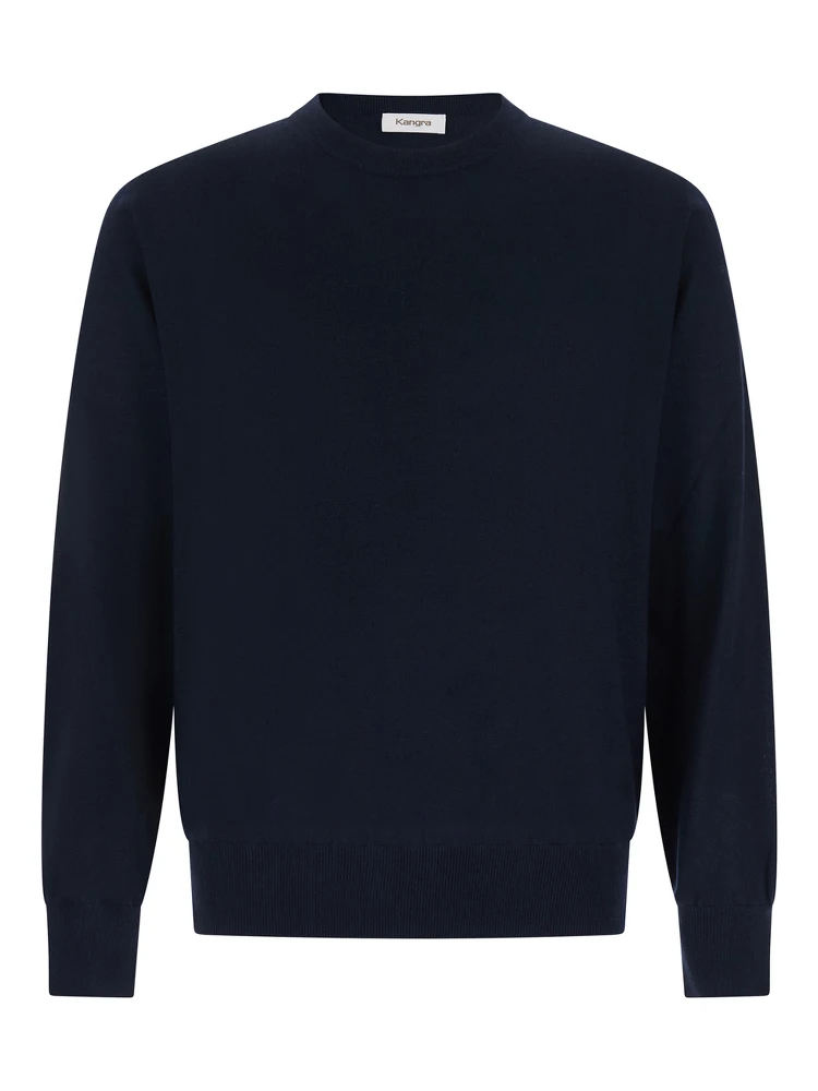 Crew Neck ML F. 14gg with long sleeves and blue silk and wool fabric for men