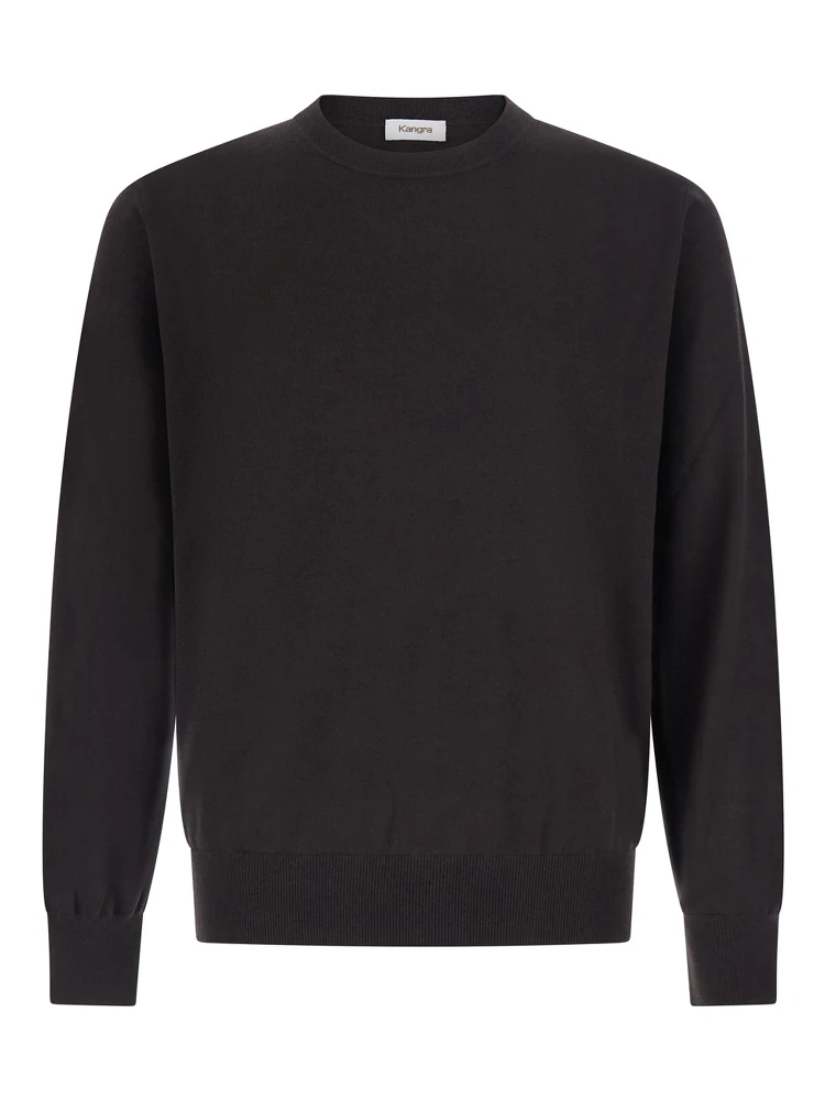 Crew Neck ML F. 14gg with round neck and long sleeves in wool and brown for women