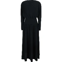 Black Long Dress with Boat Neck in Jersey for Women