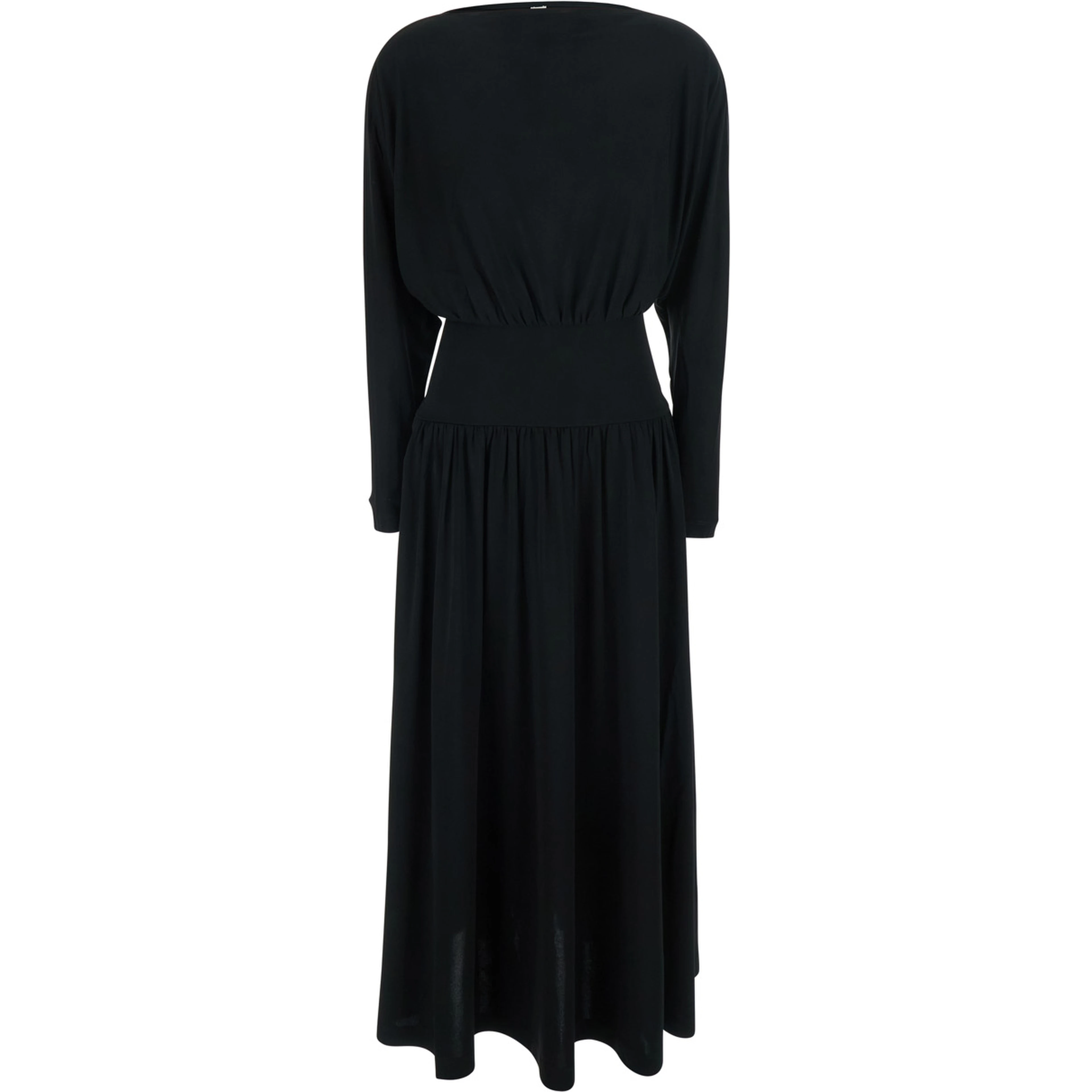 Black Long Dress with Boat Neck in Jersey for Women
