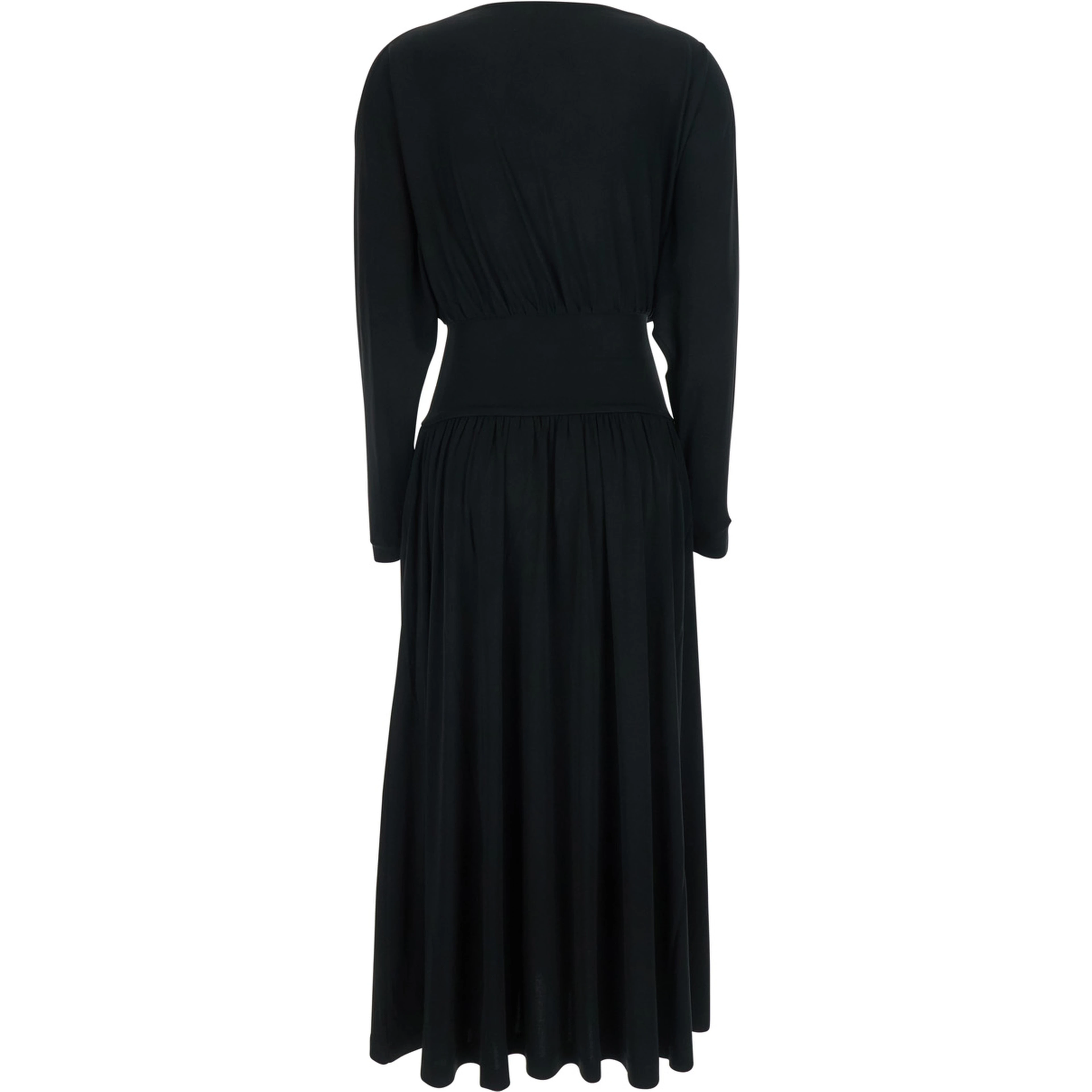 Black Long Dress with Boat Neck in Jersey for Women