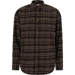 GIGY FLANNEL TARTAN BOLLICINE is a shirt with a collar and long sleeves in flannel fabric and brown for men